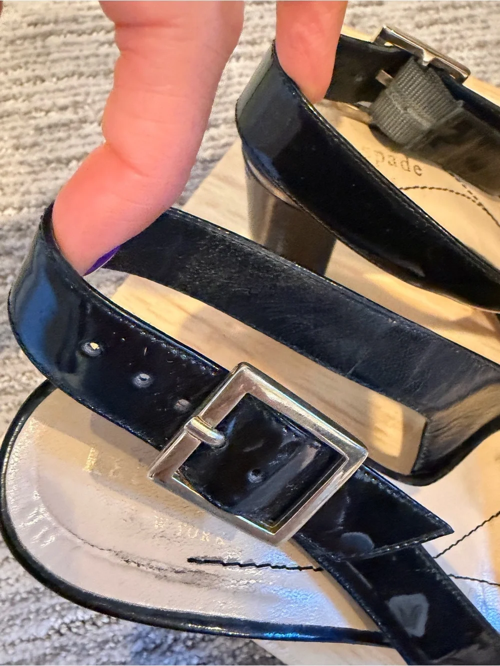 kate spade Black Patent Slingback Block Heel Sandals
